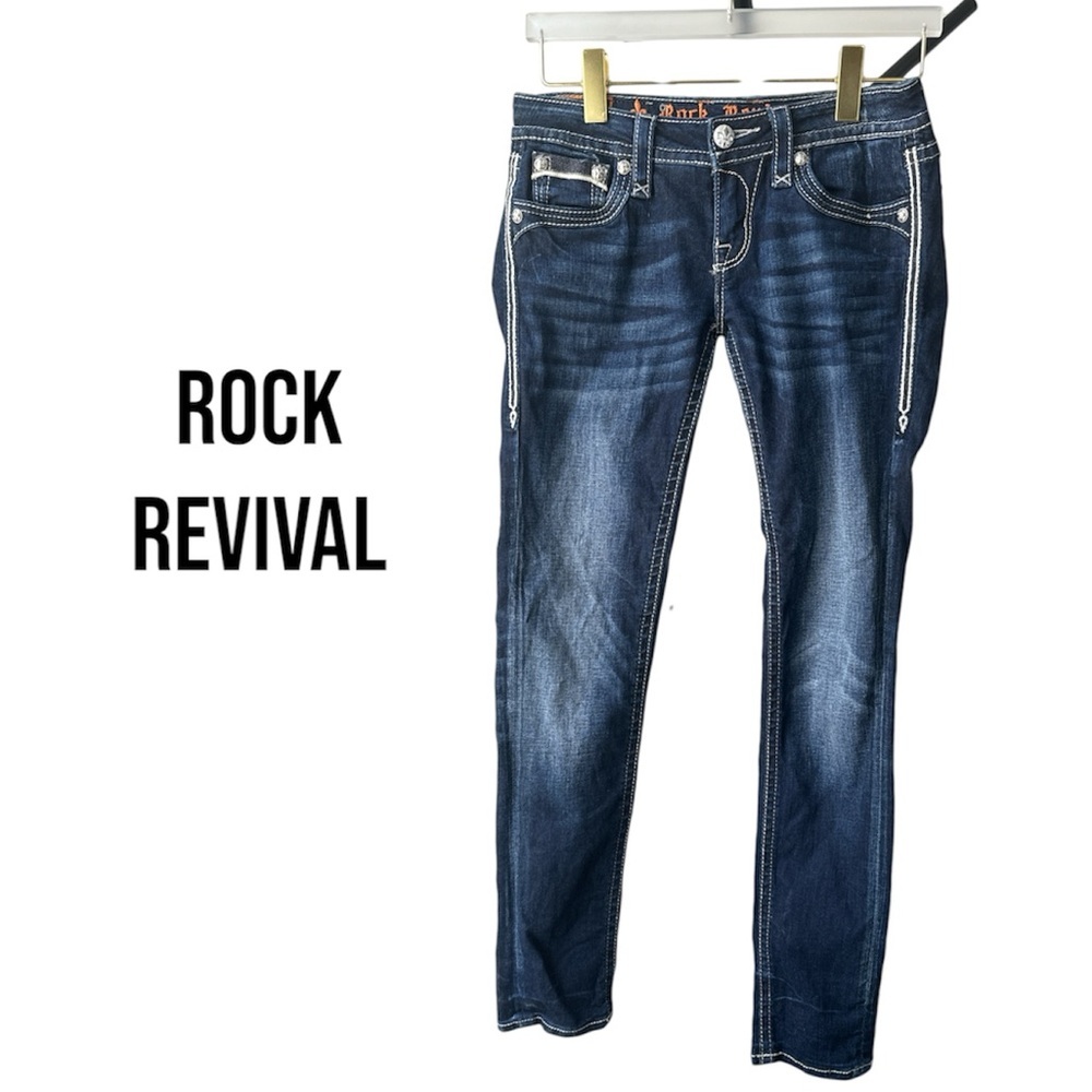 ROCK REVIVAL Flo Skinny Jeans | Dark Wash Bejeweled | Women’s 27